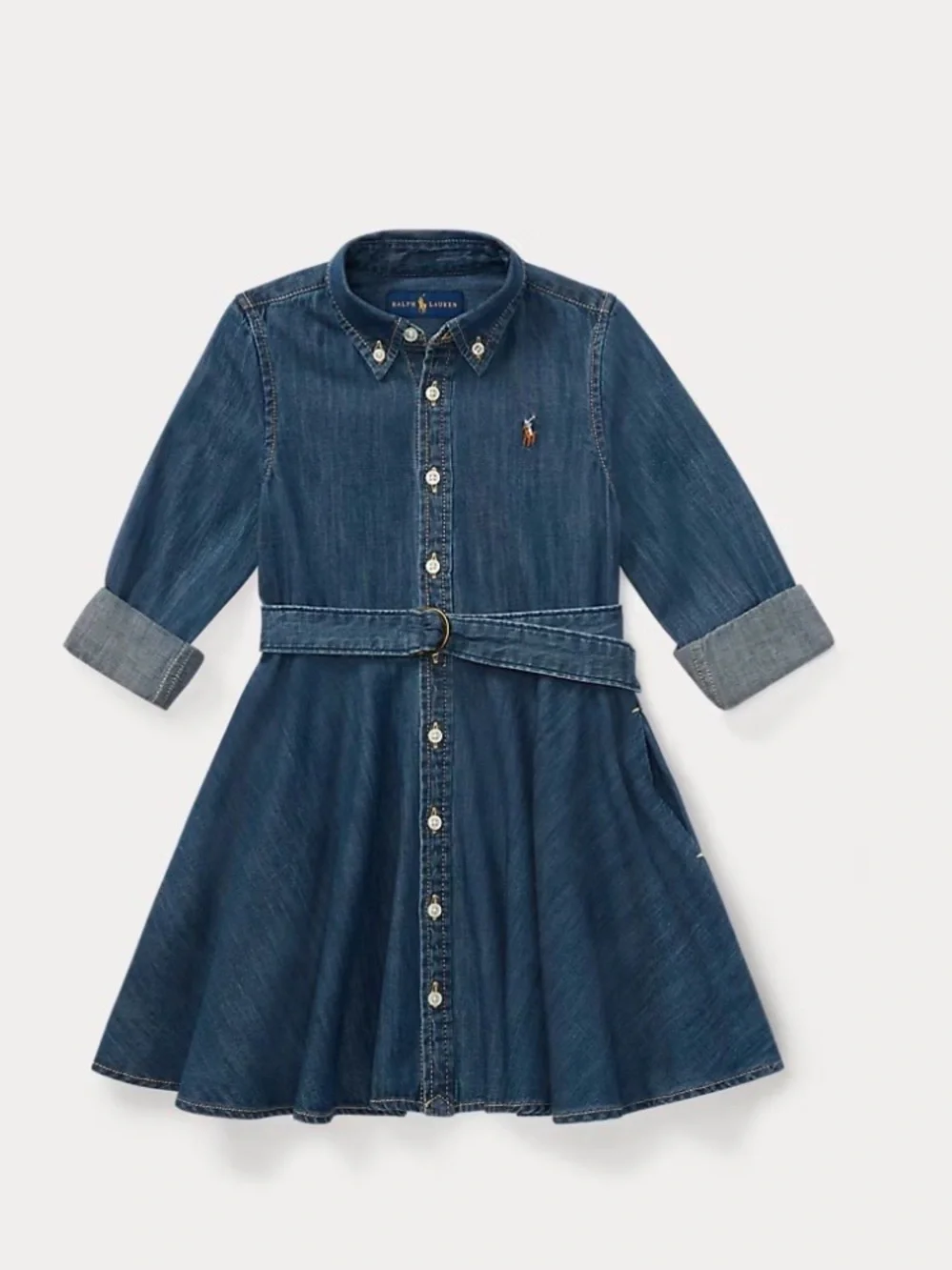 Ralph Lauren Girls Belted Cotton Denim Shirtdress 10 Preppy Western Fall School